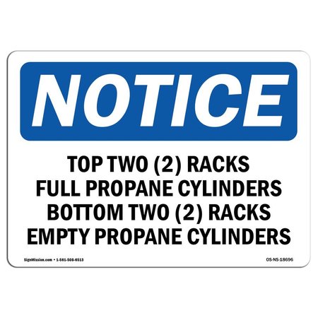 SIGNMISSION OSHA Notice Sign, 10" H, 14" W, Aluminum, Top Two (2) Racks Full Propane Sign With Symbol, Landscape OS-NS-A-1014-L-18696
